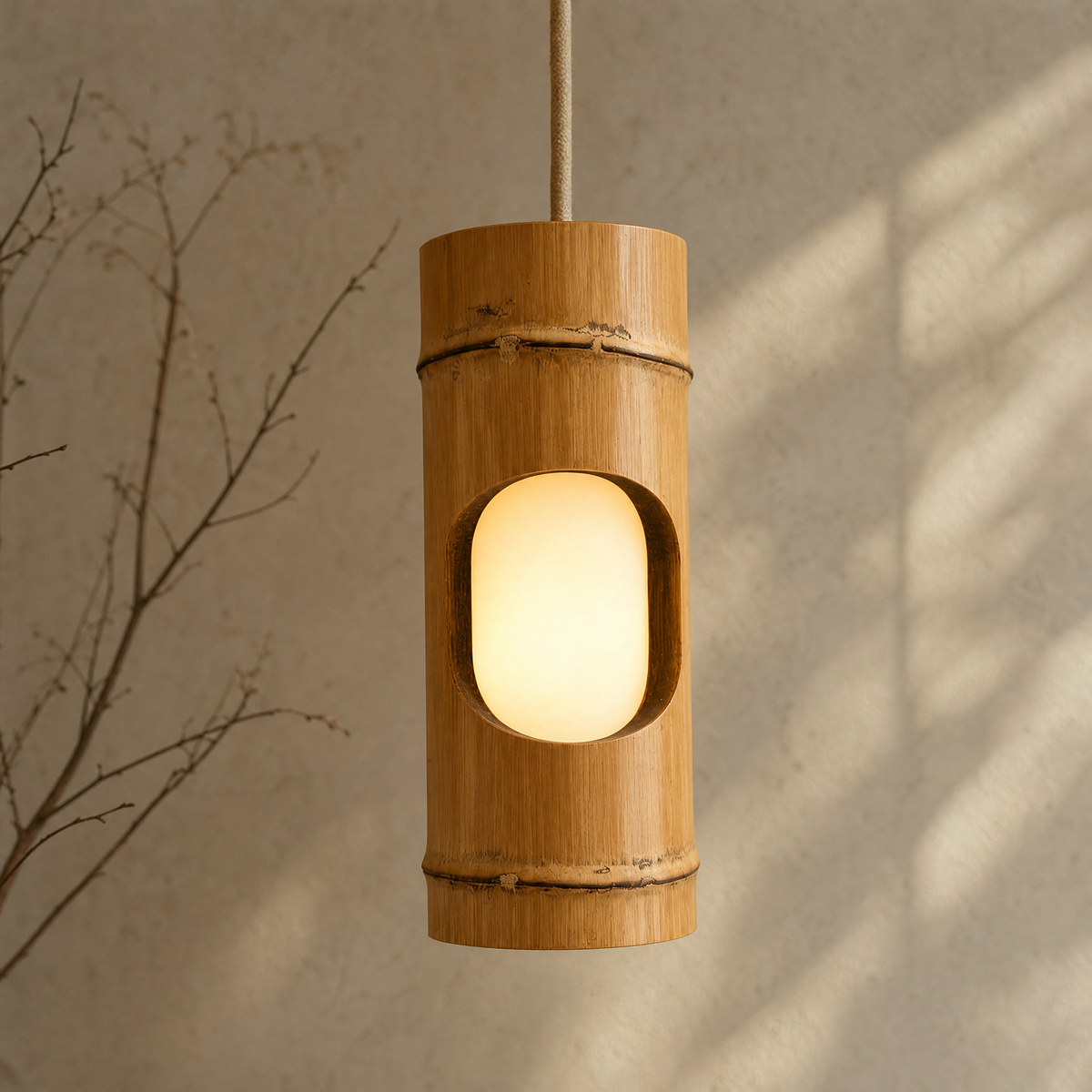 Natural Bamboo Carved Pendant Light