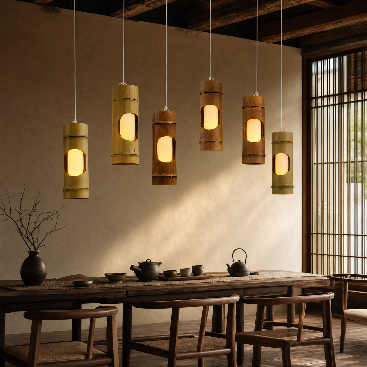 Natural Bamboo Carved Pendant Light